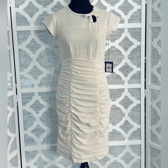 Nanette Lepore Dresses & Skirts - NWT Size 2 NANETTE LEPORE Elegant Cream Ruched Dress Bow Short Designer Ivory XS